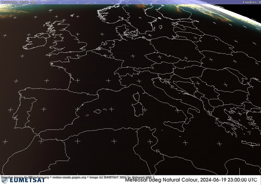 Bliksem kaart Sat:Europe Visible 18.05.2024 (Animatie)
