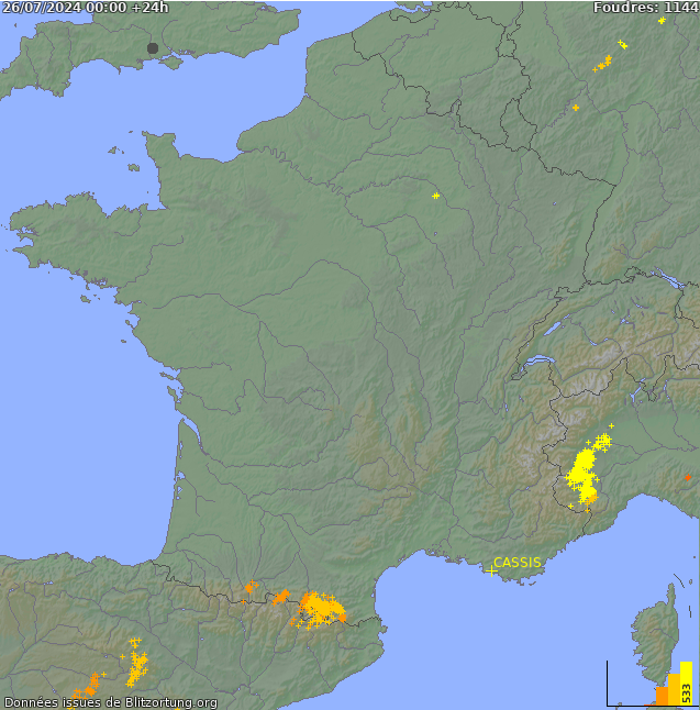 Lightning map France 2024-07-26