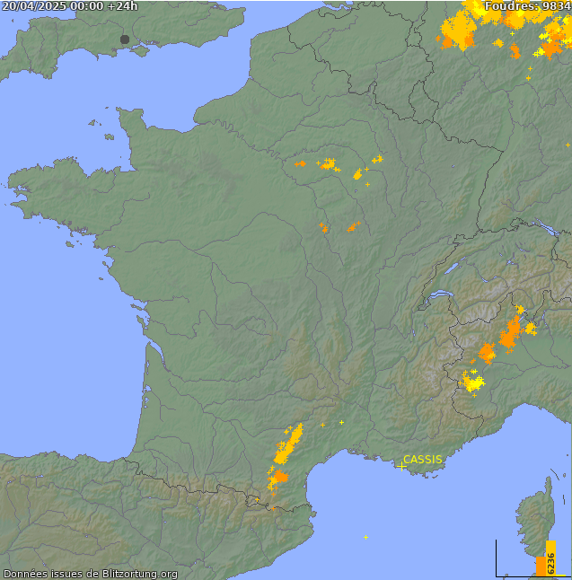 Lightning map France 2025-04-20