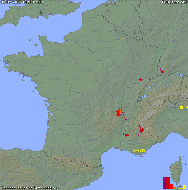 Lightning map France 2025-07-01 (Animation)