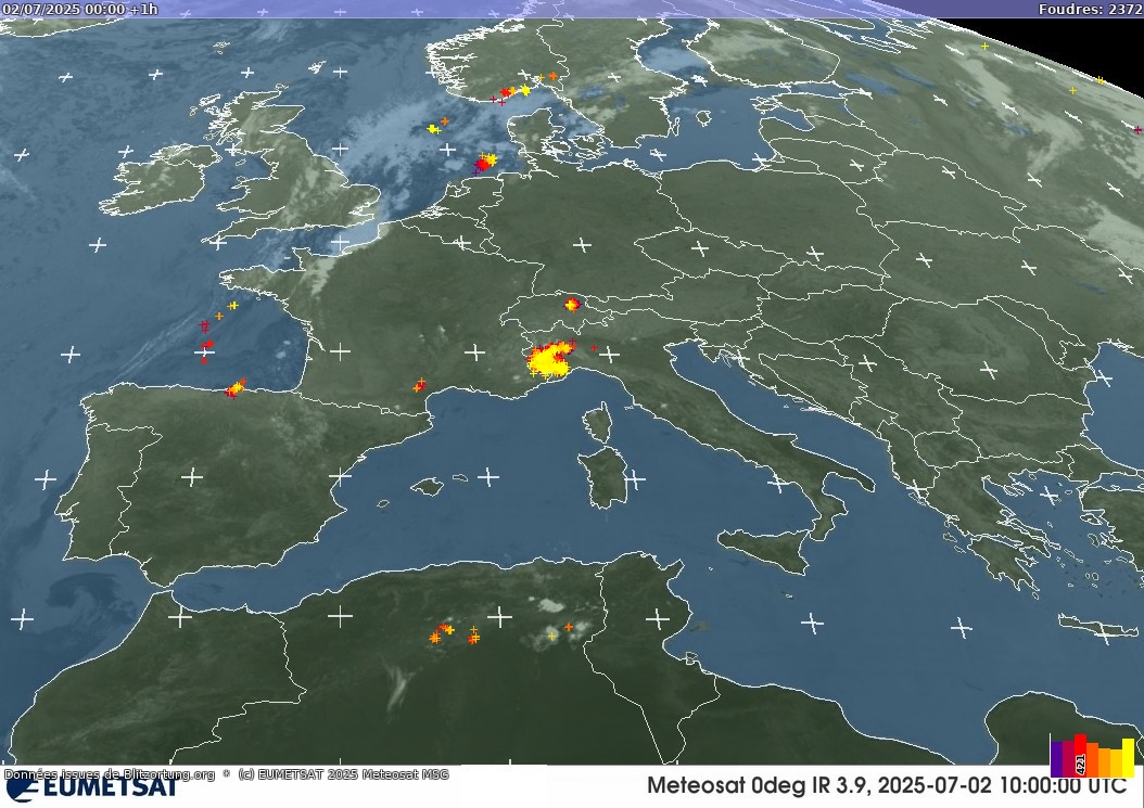 Mappa dei fulmini Infra-Rouge 02.07.2025