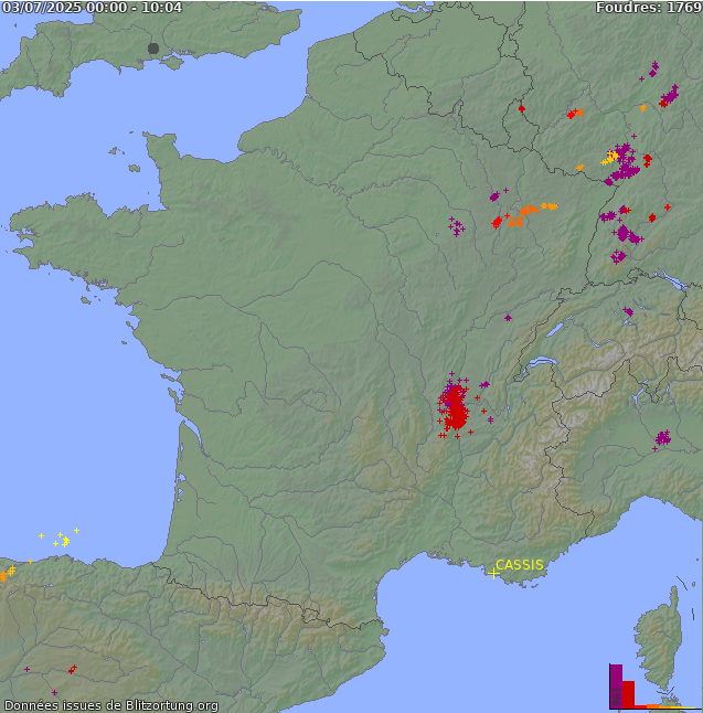 Lightning map France 2025-07-03