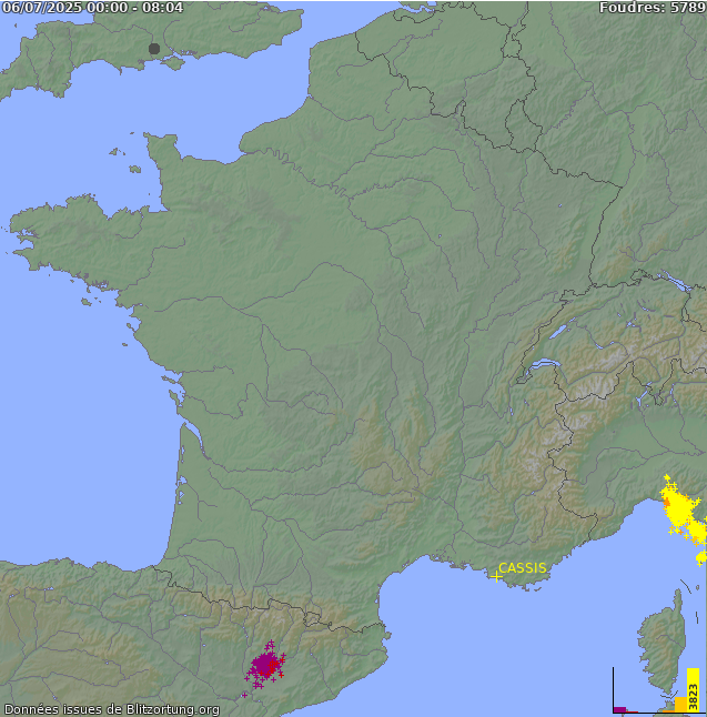 Lightning map France 2025-07-06