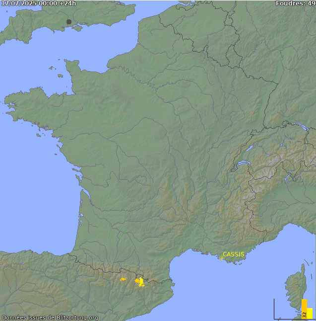 Lightning map France 2025-07-17