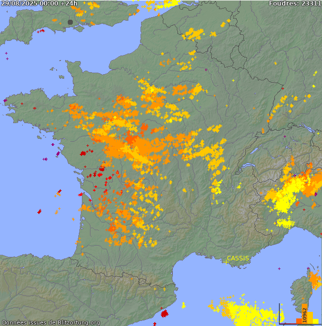 Lightning map France 2025-08-29
