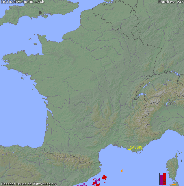 Lightning map France 2025-10-18