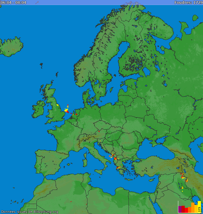 Carte des orages Europe 28/02/2024 18:04:08