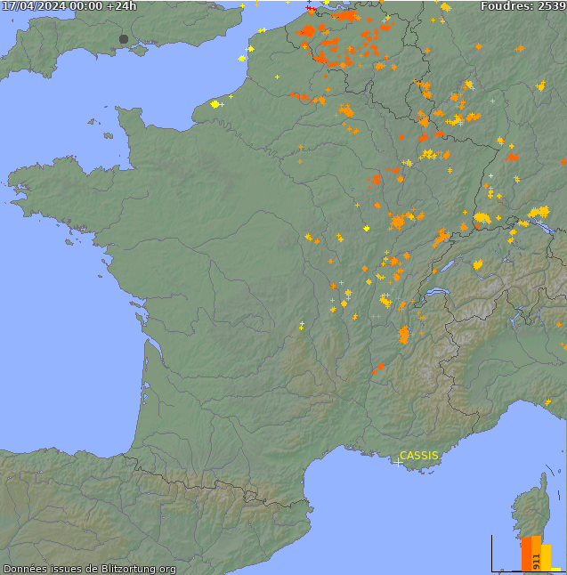 Lightning map France 2024-04-17