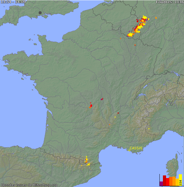 Carte des orages France 29/05/2025 03:18:19