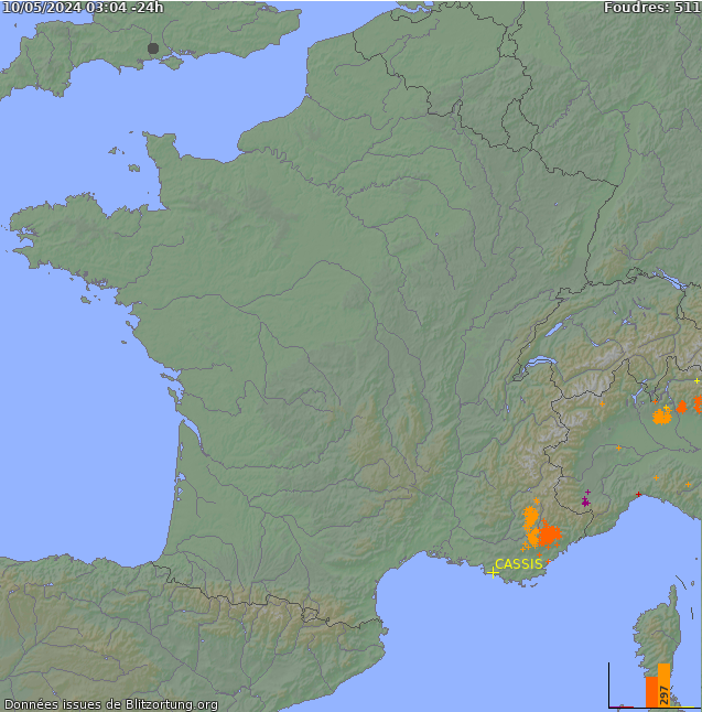 Carte des orages France 20/05/2024 05:04:44
