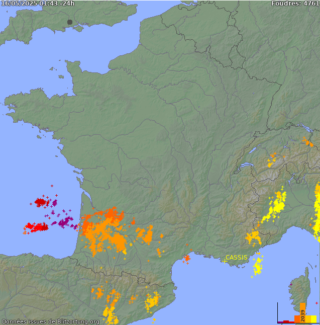 Carte des orages France 29/05/2025 03:18:19