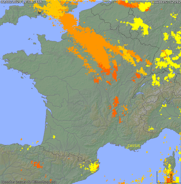 Lightning map France 2022-06-26 06:04:54