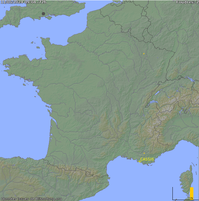 Mapa wyładowań Francja R-05-05 21:05:49