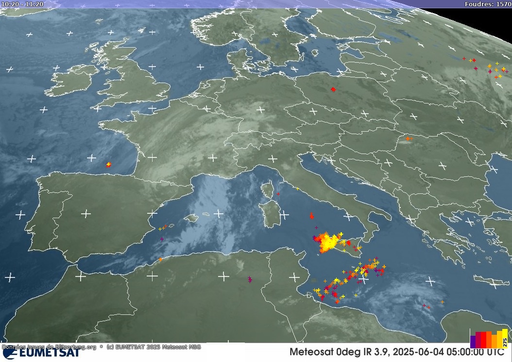 Carte des orages Infra-Rouge 14/05/2025 23:19:15
