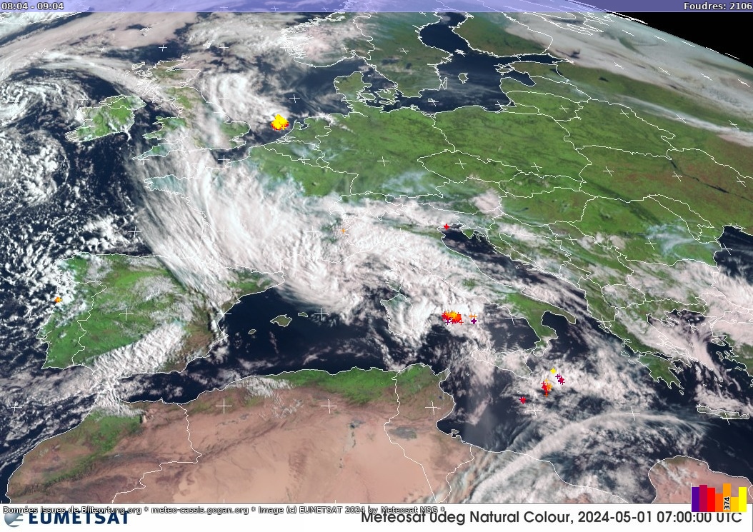 Carte des orages Sat:Europe Visible 10/06/2023 19:05:01