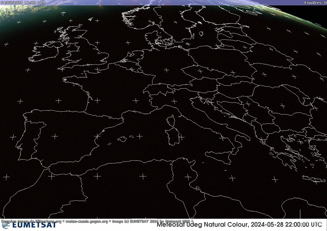 Bliksem kaart Sat:Europe Visible 04.05.2024 (Animatie)